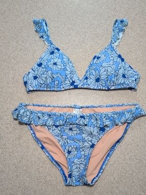 J Crew Blue Floral Bikini Size Small